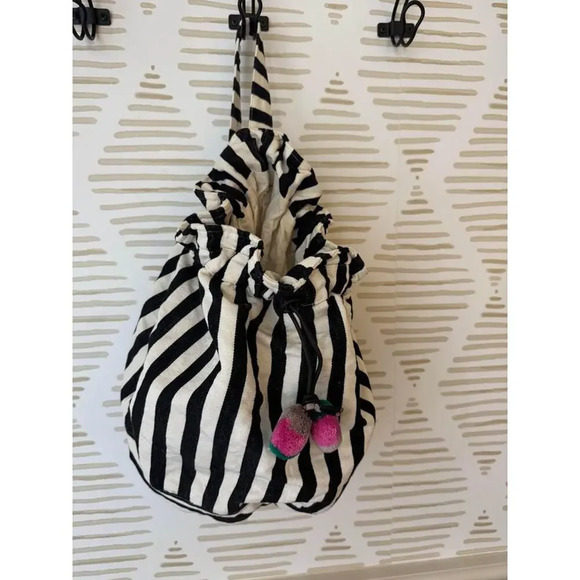 Proud Mary Textiles Black & White Stripe Satchel Tote Purse - Picture 1 of 6
